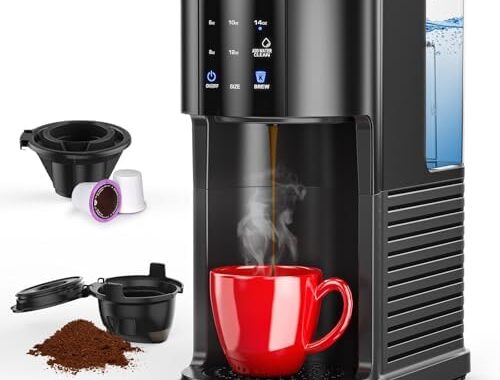 COWSAR Commercial Single Serve Coffee Maker, K Cup Coffee Brewer for Capsule and Ground Coffee, Capsule Coffee Machine with 40 Oz Water Tank, Instant-Heat, 5 Brew Sizes Up To 14 Oz, Classic Black